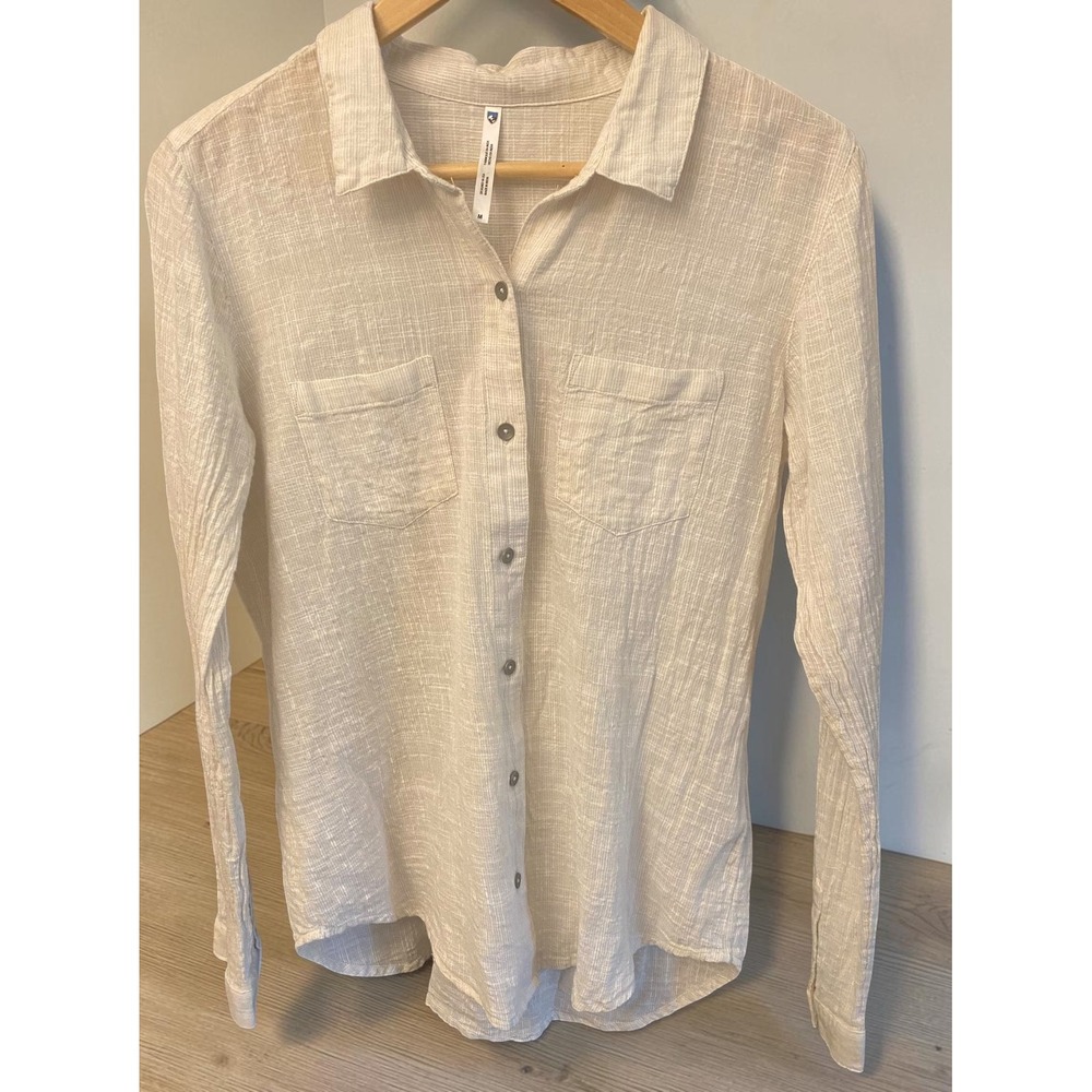 Kuhl Slub Texture lightweight Cotton Womens Medium Button Down cream Shirt
